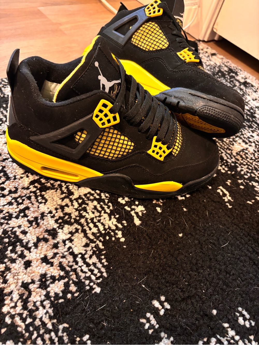 Jordan Kids Black and Yellow Retro 4s Basketball Sneakers